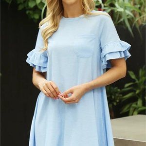 Blue Ruffle Sleeve Mini Dress
